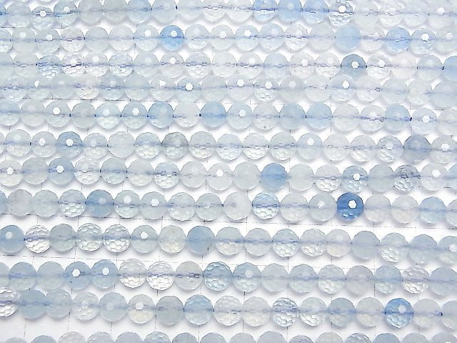 [Video]High Quality! Aquamarine AA++ 128Faceted Round 6.5mm half or 1strand beads (aprx.15inch/37cm)