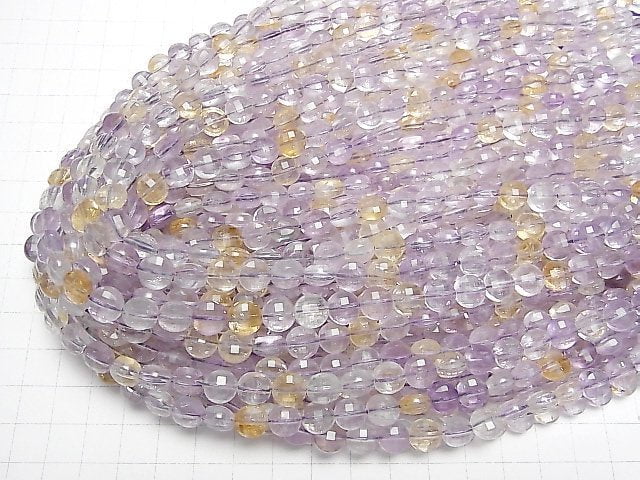 [Video]High Quality! Amethyst xCitrine AA++ Faceted Coin 8x8x5mm 1strand beads (aprx.15inch/36cm)
