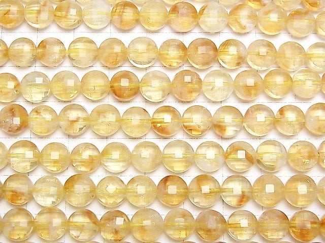 [Video]High Quality! Phantom Citrine AA+ Faceted Coin 8x8x5mm 1strand beads (aprx.15inch/36cm)