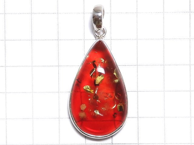 [Video][One of a kind] Red color Amber Pendant Silver925 NO.3