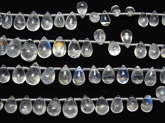 [Video]High Quality Rainbow Moonstone AAA- Drop (Smooth) half or 1strand (36pcs )