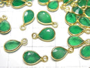 [Video]High Quality Green Onyx AAA Bezel Setting Pear shape Faceted 8x6mm 18KGP 3pcs