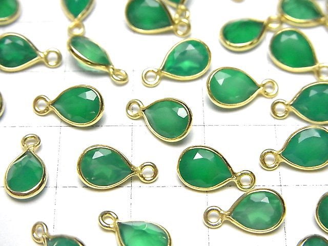 [Video]High Quality Green Onyx AAA Bezel Setting Pear shape Faceted 8x6mm 18KGP 3pcs