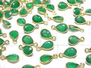 [Video]High Quality Green Onyx AAA Bezel Setting Pear shape Faceted 8x6mm 18KGP 3pcs