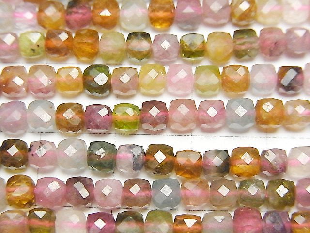 [Video]High Quality! Multicolor Tourmaline AA++ Cube Shape 4x4x4mm half or 1strand beads (aprx.15inch/37cm)