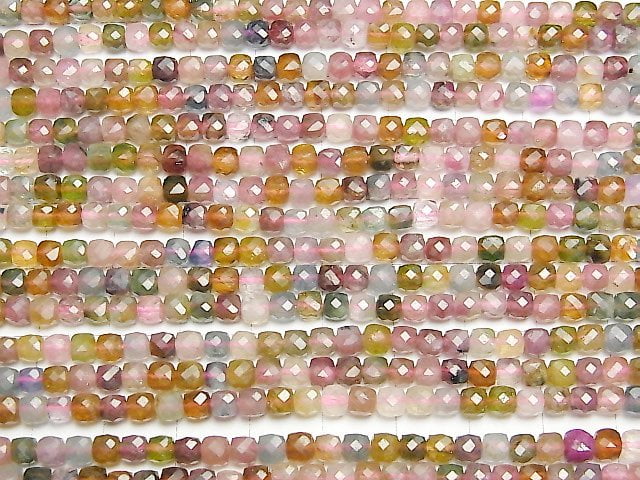 [Video]High Quality! Multicolor Tourmaline AA++ Cube Shape 4x4x4mm half or 1strand beads (aprx.15inch/37cm)