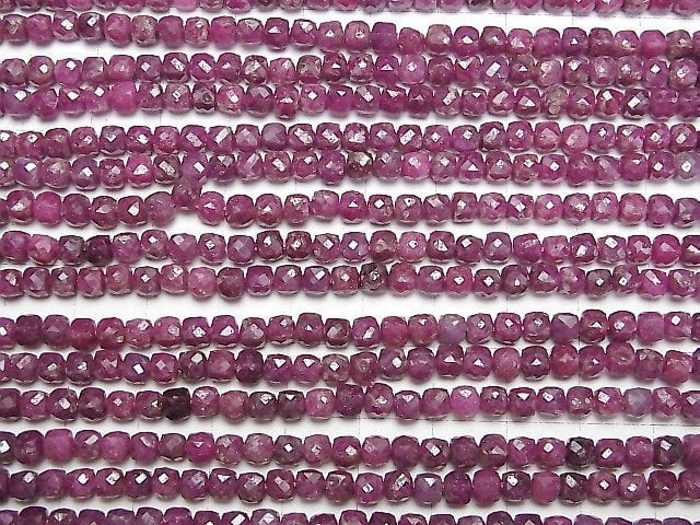 [Video]High Quality! Ruby AA+ Cube Shape 4x4x4mm half or 1strand beads (aprx.15inch/37cm)