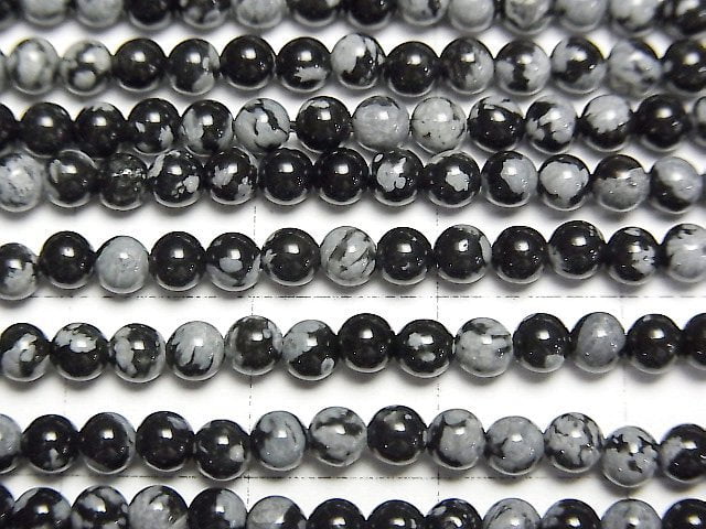 [Video]Snowflake Obsidian Round 3mm 1strand beads (aprx.15inch/38cm)