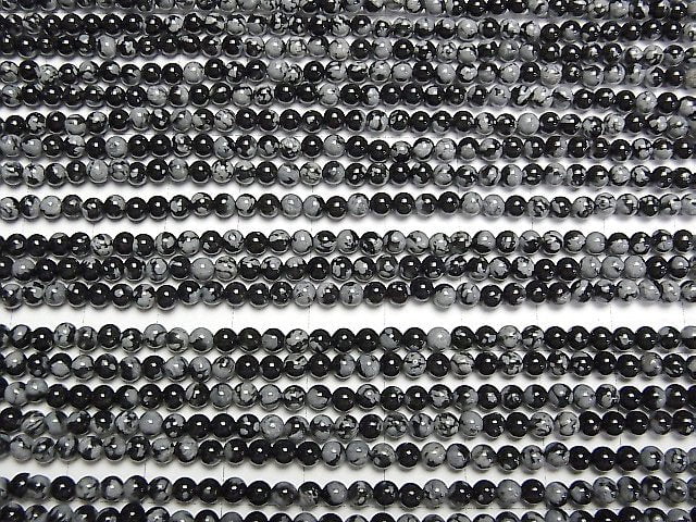 [Video]Snowflake Obsidian Round 3mm 1strand beads (aprx.15inch/38cm)