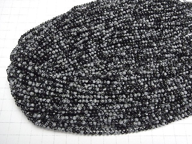 [Video]Snowflake Obsidian Round 3mm 1strand beads (aprx.15inch/38cm)