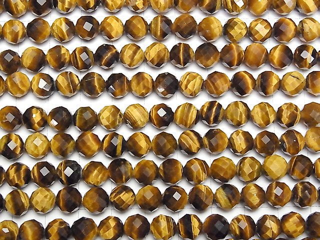 [Video]High Quality! Yellow Tiger's Eye AAA- 64Faceted Round 8mm half or 1strand beads (aprx.15inch/36cm)