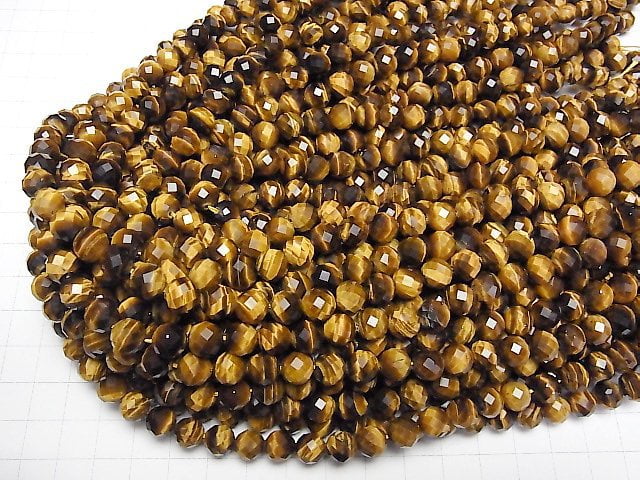 [Video]High Quality! Yellow Tiger's Eye AAA- 64Faceted Round 8mm half or 1strand beads (aprx.15inch/36cm)