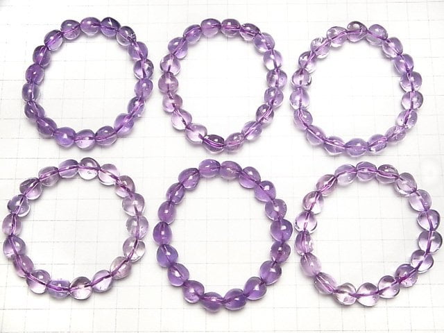 [Video]Amethyst AA++ Vertical Hole Heart 10x10x8mm Bracelet