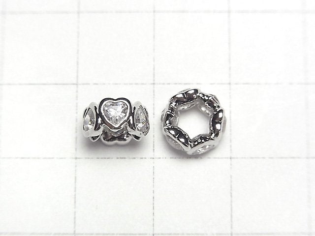 Metal Parts Rondelle 8.5x8.5x4mm Silver (with CZ) 2pcs