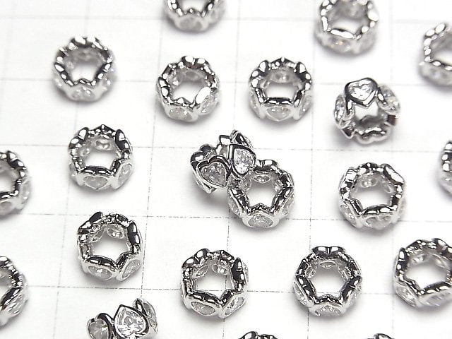 Metal Parts Rondelle 8.5x8.5x4mm Silver (with CZ) 2pcs