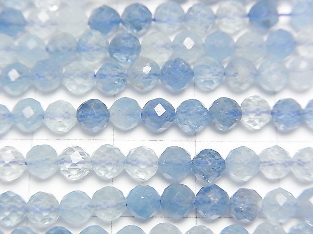 [Video]High Quality! Aquamarine AAA- Faceted Round 4mm half or 1strand beads (aprx.15inch/37cm)