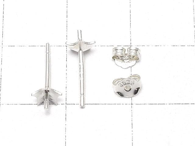 Silver 925 Earstuds & Earnuts with Plates [4.5mm] No Coating 2 Pairs