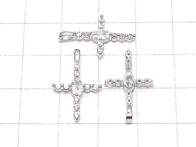 Metal parts 21x13mm Cross silver color (with CZ) 1pc