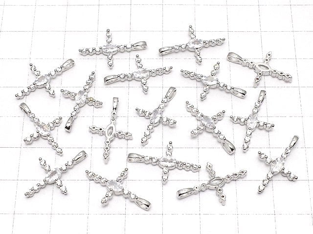 Metal parts 21x13mm Cross silver color (with CZ) 1pc