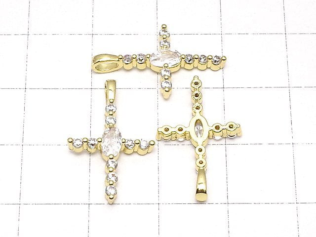 Metal parts 21x13mm Cross gold color (with CZ) 1pc