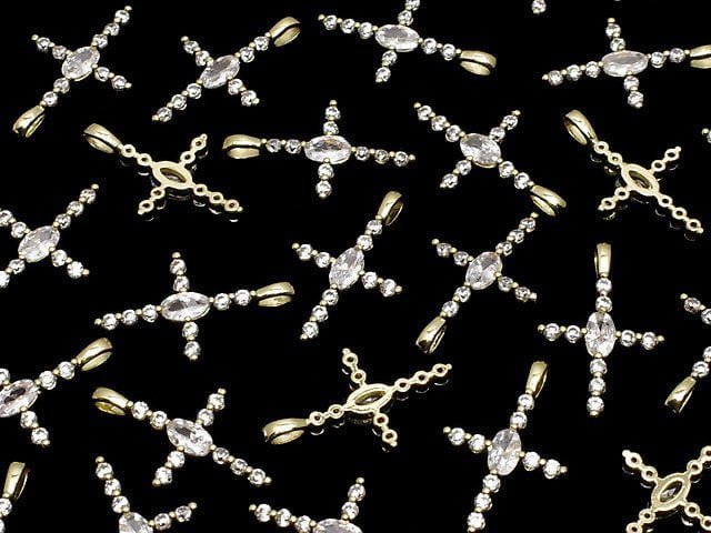 Metal parts 21x13mm Cross gold color (with CZ) 1pc