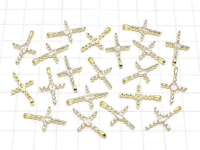 Metal parts 21x13mm Cross gold color (with CZ) 1pc