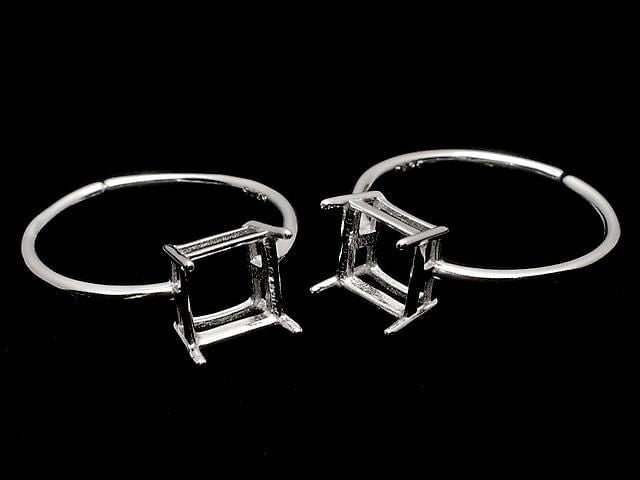 [Video] Silver925 Ring Frame (Prong Setting) Square Faceted 6mm Rhodium Plated One Size Fits All 1pc