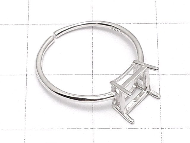 [Video]Silver925 Ring Frame (Prong Setting) Square Faceted 6mm Rhodium Plated Free Size 1pc