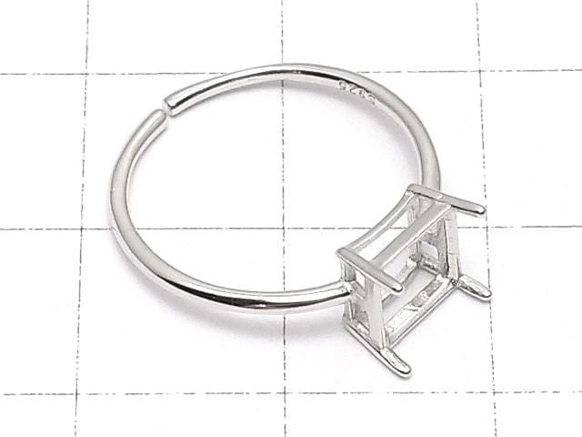 [Video] Silver925 Ring Frame (Prong Setting) Square Faceted 6mm Rhodium Plated One Size Fits All 1pc