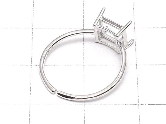 [Video]Silver925 Ring Frame (Prong Setting) Square Faceted 6mm Rhodium Plated Free Size 1pc