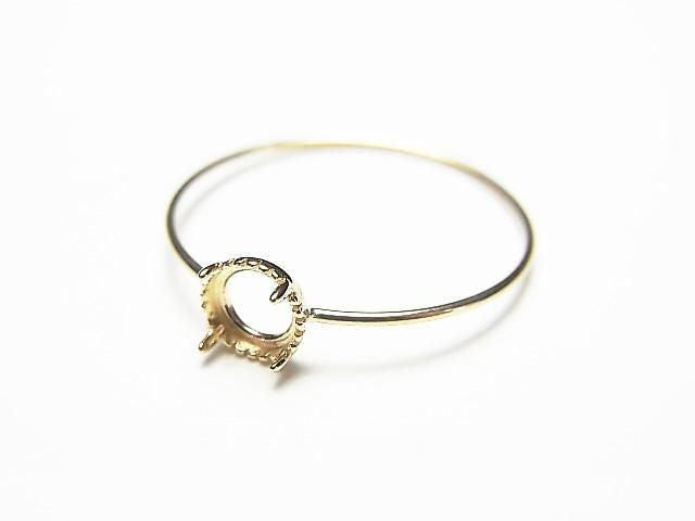 [K10 Yellow Gold] Ring Frame (Prong Setting) Round Cabochon 4mm Milgrain Finish 1pc [Japan]