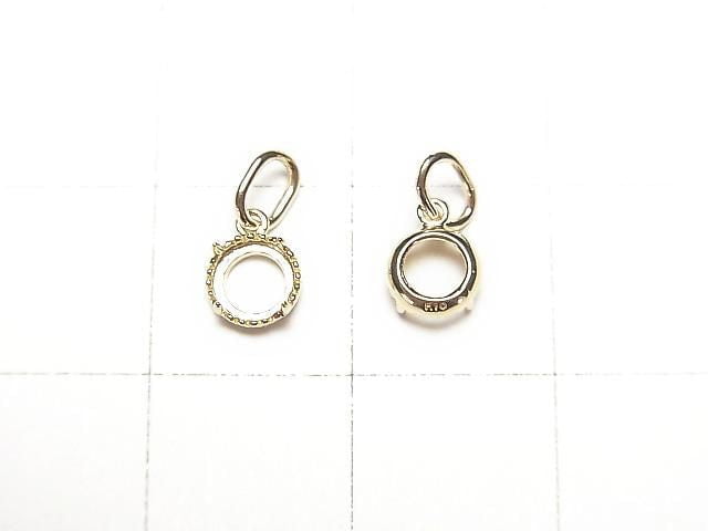 [Video][Japan][K10 Yellow Gold] Pendant Frame (Prong Setting) for Round Cabochon 4mm, Milgrain, 1pc