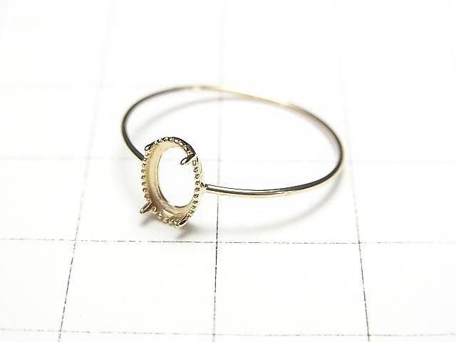 [K10 Yellow Gold] Ring Frame (Prong Setting) for Oval Cabochon 6x4mm Milgrain Finish 1pc [Japan]