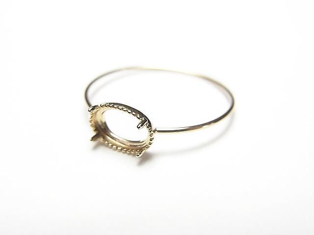 [K10 Yellow Gold] Ring Frame (Prong Setting) for Horizontal Oval Cabochon 6x4mm Milgrain Finish 1pc [Japan]