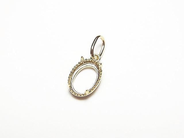 [K10 Yellow Gold] Pendant Frame (Prong Setting) for Oval Cabochon 6x4mm, Milgrain Finish, 1pc [Japan]