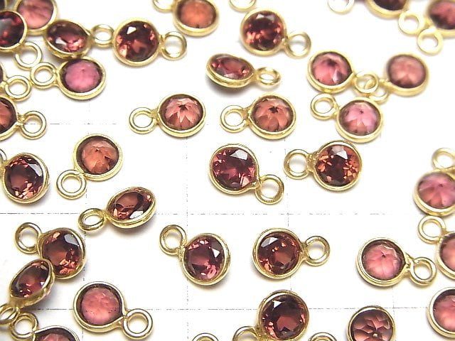 [Video]High Quality Pink Garnet AAA Bezel Setting Round Faceted 5x5mm 18KGP 5pcs