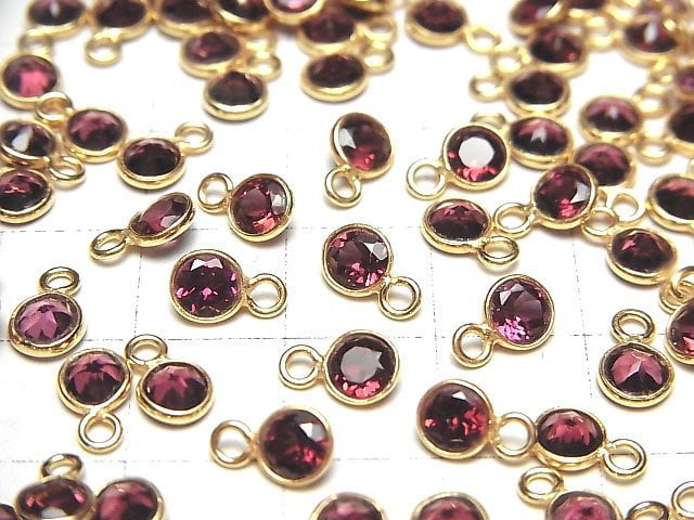 [Video]High Quality Rhodolite Garnet AAA Bezel Setting Round Faceted 5x5mm 18KGP 3pcs