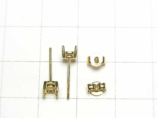 Silver925 4pcs Prong Setting Earstuds Earrings For Frame & Catch Round Faceted [4mm] 18KGP 1pair (2pcs)