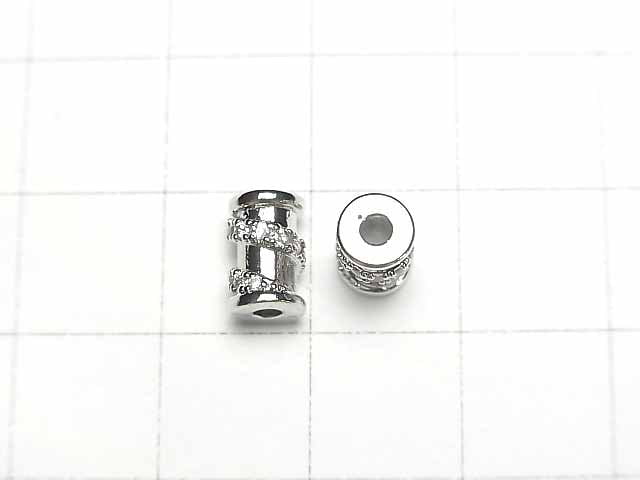 Metal Parts Rondelle (Tube) 5x5x8mm Silver (with CZ) 2pcs
