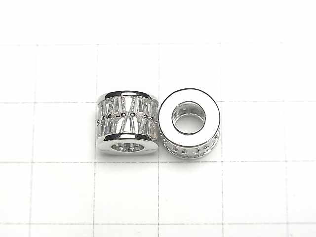 Metal parts Rondelle (Tube) 10x10x8mm Silver (with CZ) 1pc
