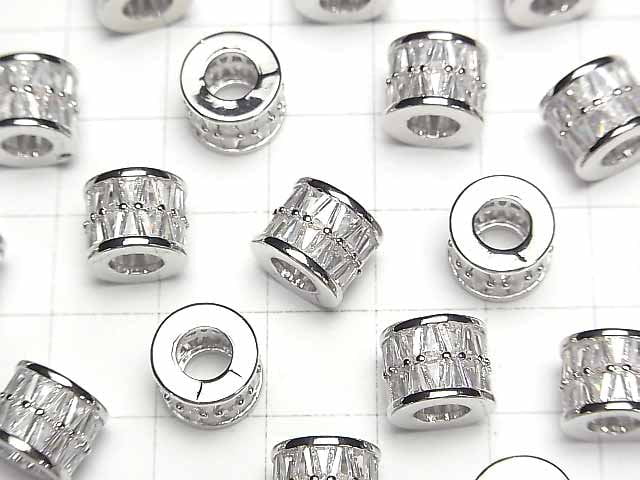Metal parts Rondelle (Tube) 10x10x8mm Silver (with CZ) 1pc