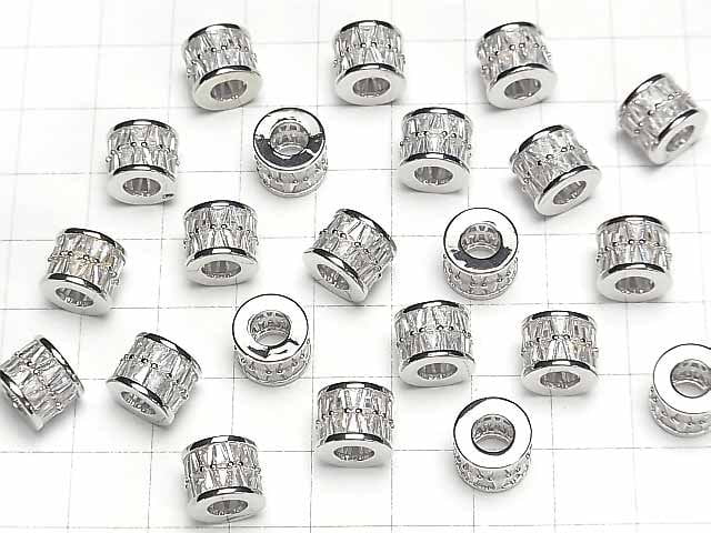 Metal parts Rondelle (Tube) 10x10x8mm Silver (with CZ) 1pc