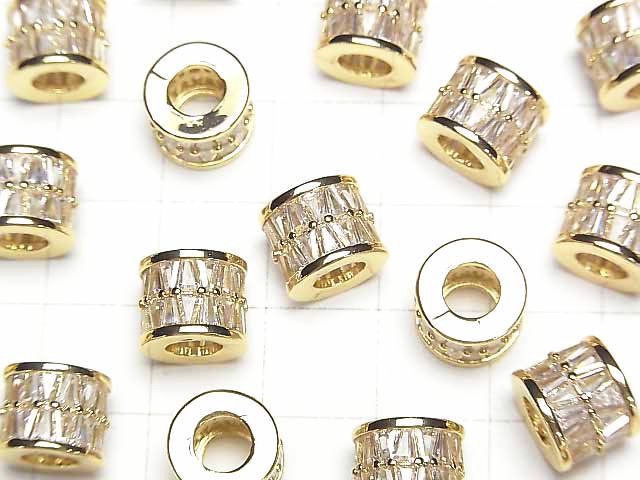 Metal Parts Roundel (Tube) 10x10x8mm Gold (with CZ) 1pc