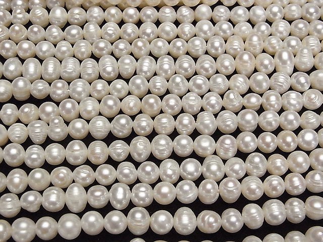 [Video] Fresh Water Pearl AA Wrinkle Potato 6-7mm White 1strand beads (aprx.13inch/33cm)