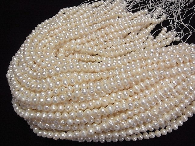 [Video] Fresh Water Pearl AA Wrinkle Potato 6-7mm White 1strand beads (aprx.13inch/33cm)