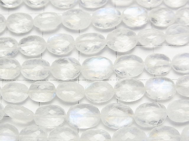 MicroCut High Quality Rainbow Moonstone AAA Faceted Oval half or 1strand beads (aprx.9inch/22cm)