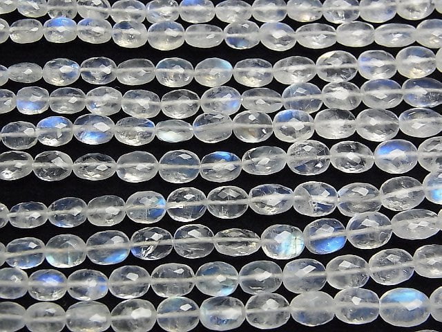 MicroCut High Quality Rainbow Moonstone AAA Faceted Oval half or 1strand beads (aprx.9inch/22cm)