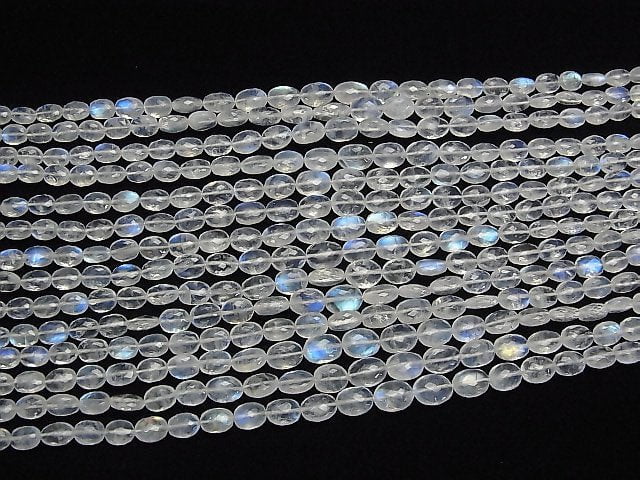 MicroCut High Quality Rainbow Moonstone AAA Faceted Oval half or 1strand beads (aprx.9inch/22cm)