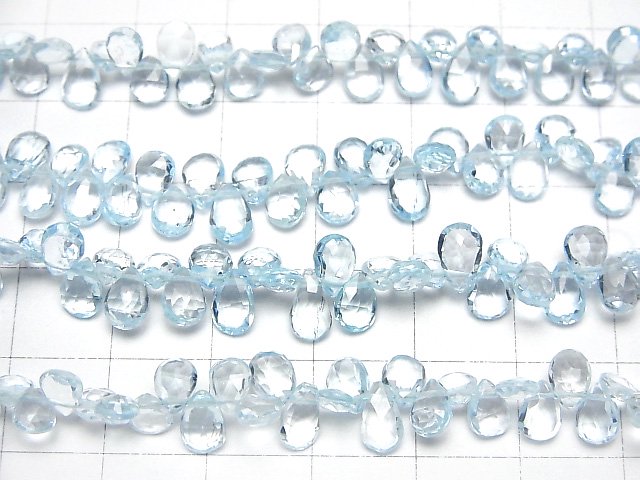 [Video]High Quality Sky Blue Topaz AAA Pear shape Faceted Briolette half or 1strand beads (aprx.7inch/18cm)