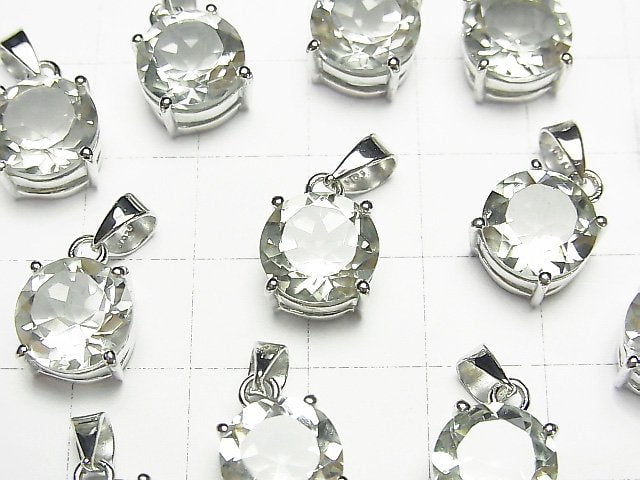 [Video]High Quality Green Amethyst AAA Round Faceted Pendant 10x10mm Silver925